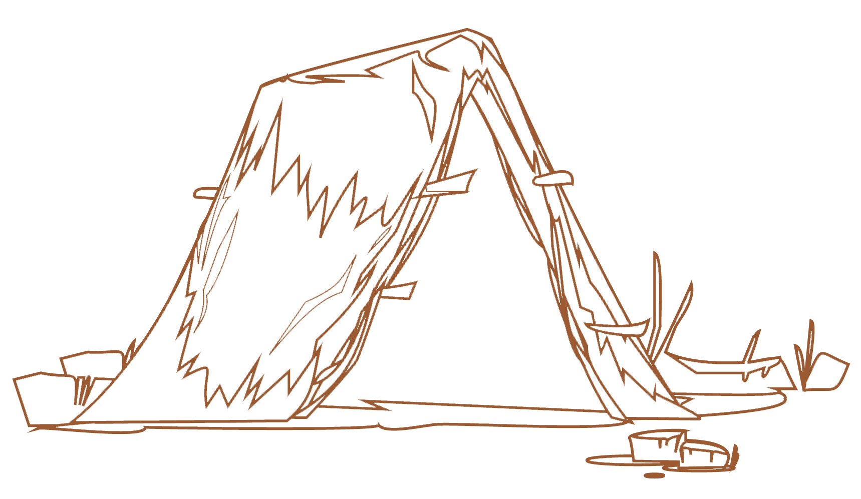 line art of shelter made of hay and branches